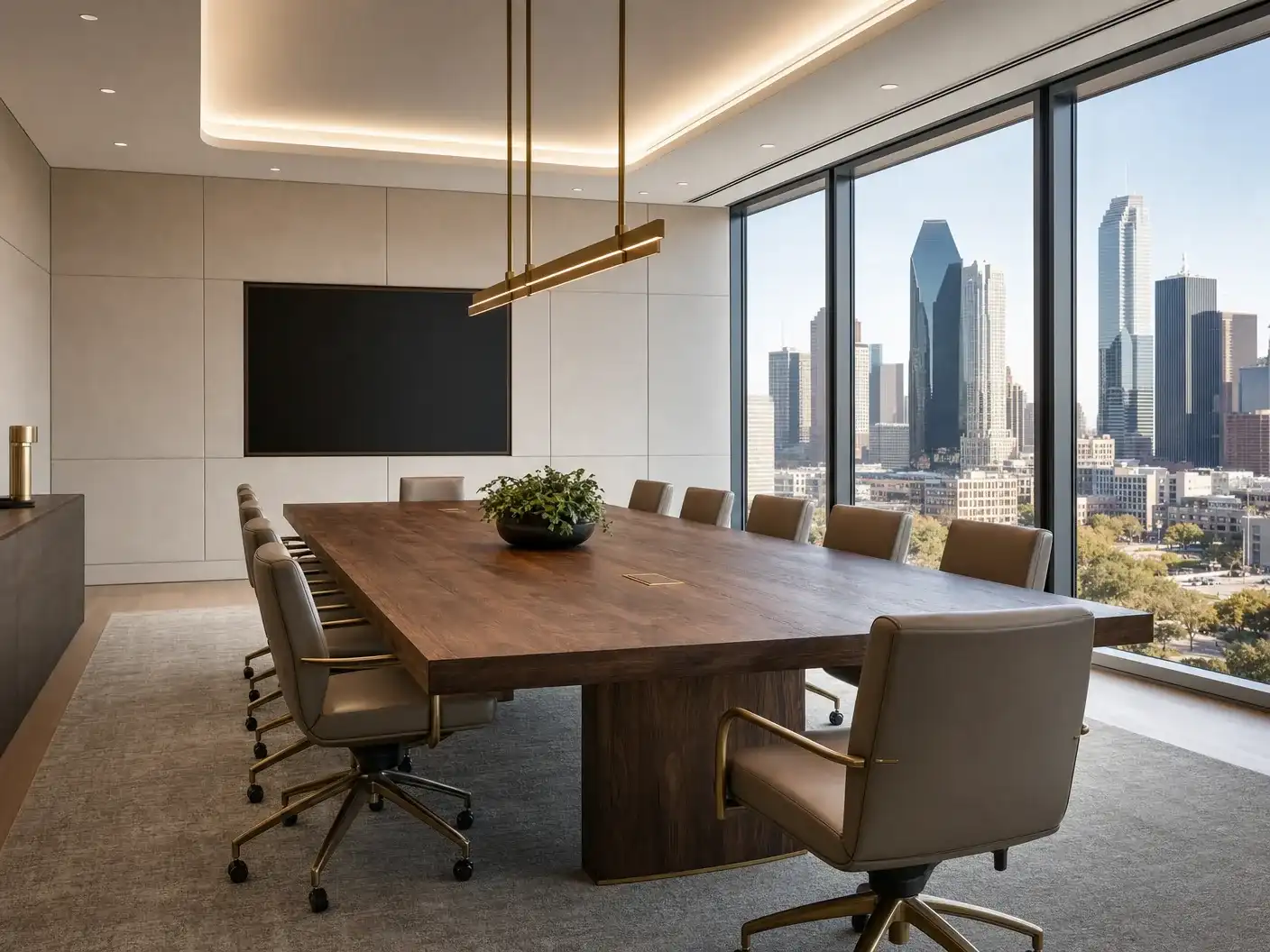 Class A Dallas office conference room with grasscloth wallcovering